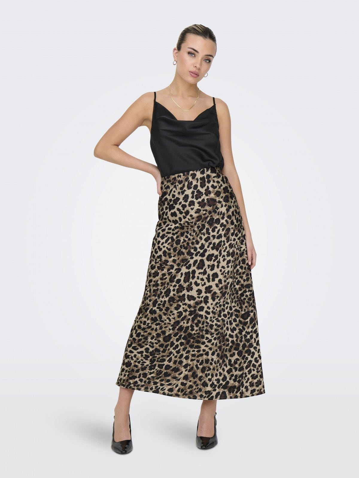 Φούστα μάξι σατέν ONLY 15333343 - Leopard - thefashionproject.gr - ONLY