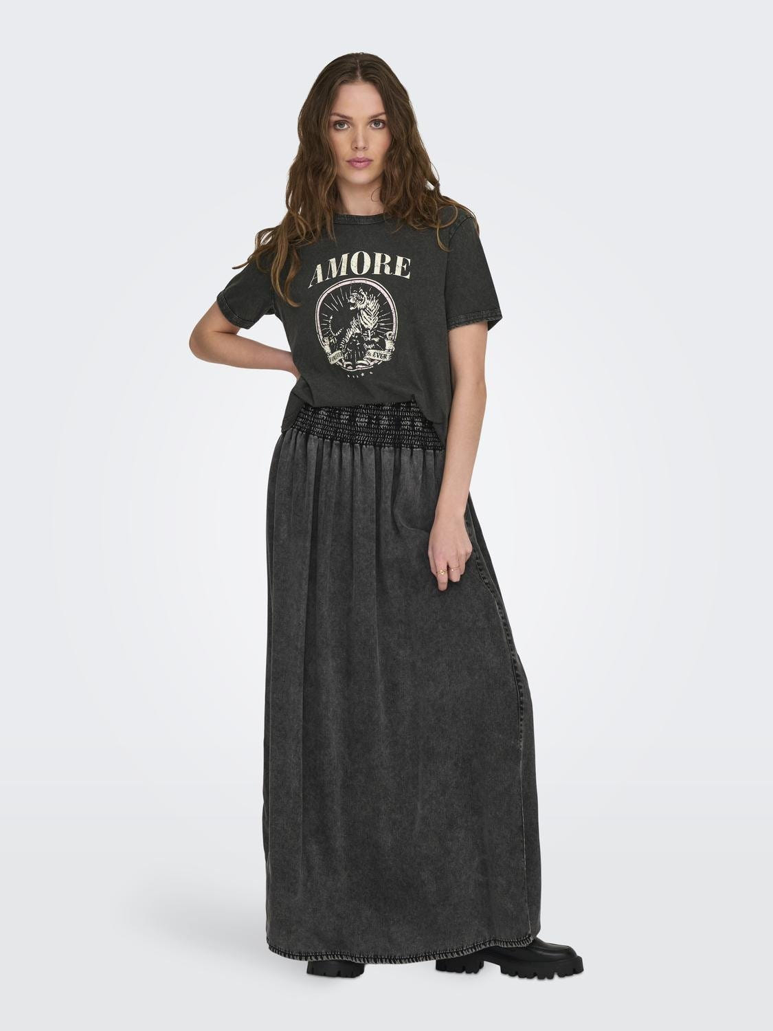 Φούστα με denim όψη και μπάσκα ONLY 15320036 - Ανθρακί - thefashionproject.gr - ONLY