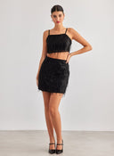 Φούστα μίνι με παγιέτες Only 15305742 - Μαύρο - thefashionproject.gr - ONLY