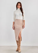 Φούστα μίντι με άνοιγμα BISOU - Μπεζ - thefashionproject.gr - BISOU