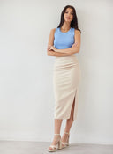 Φούστα μίντι με σούρες - Μπεζ - thefashionproject.gr - The Fashion Project