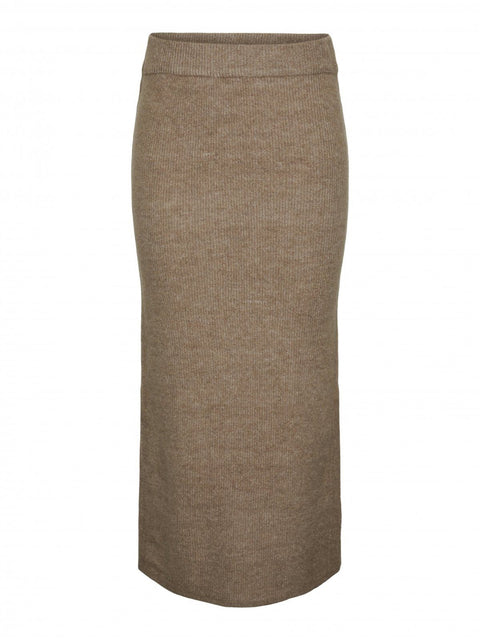 Knit Skirt with Slit - Sand