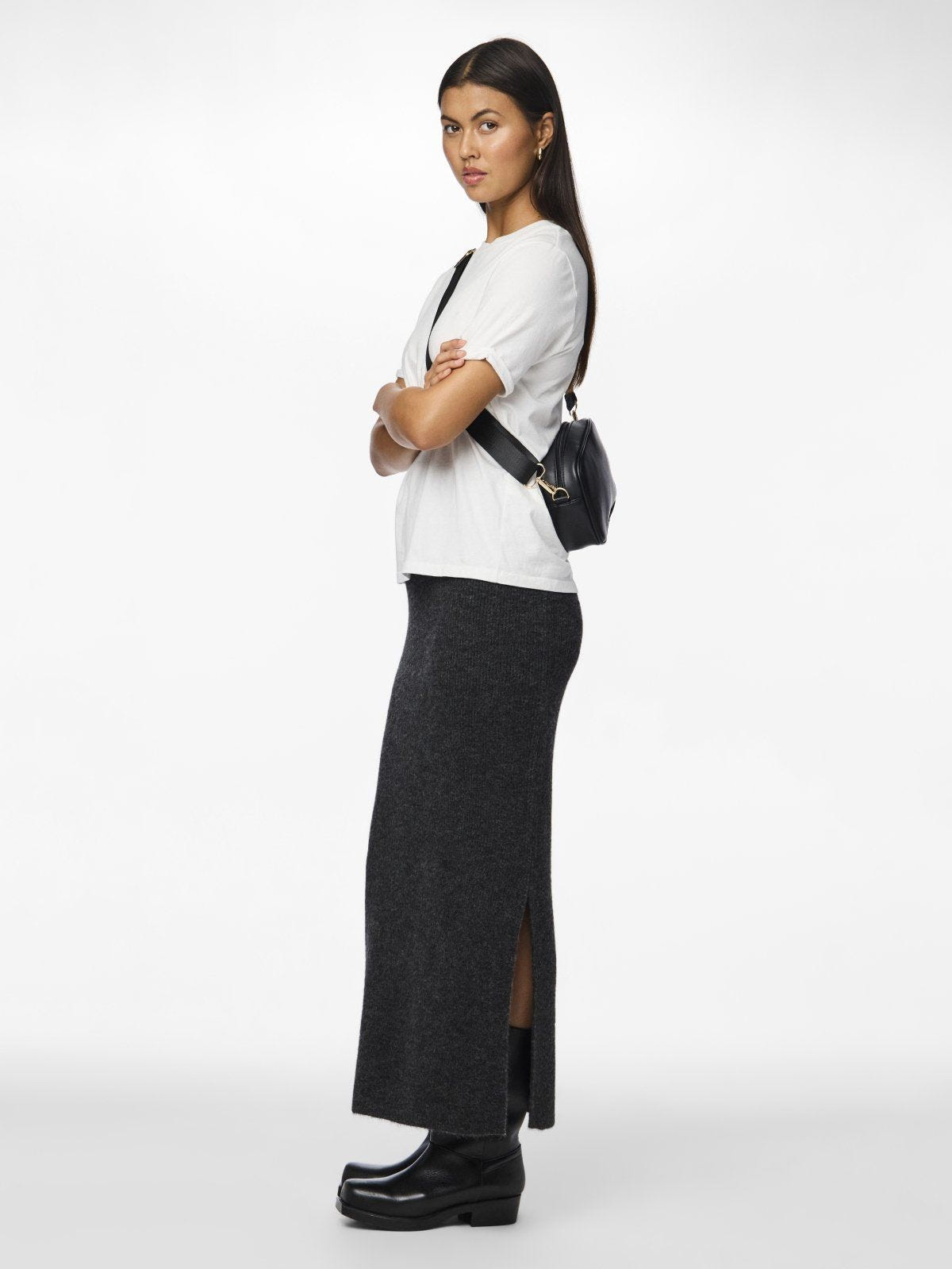 Φούστα πλεκτή με άνοιγμα PIECES 17149631 - Ανθρακί - thefashionproject.gr - PIECES