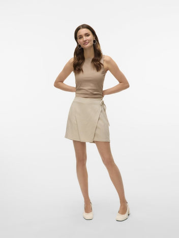 Φούστα σορτς με λινό Vero Moda 10321623 - Μπεζ - thefashionproject.gr - VERO MODA