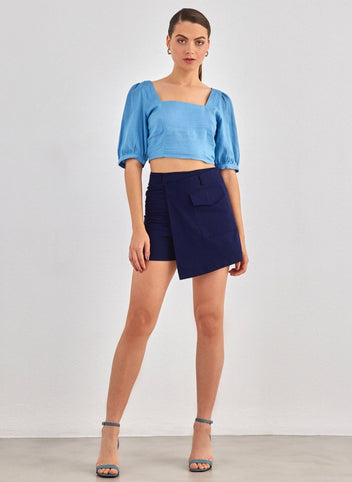 Φούστα σορτς με τσέπη - Μπλε σκούρο - thefashionproject.gr - BISOU