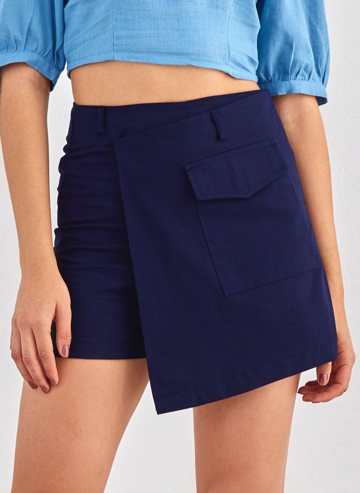 Φούστα σορτς με τσέπη - Μπλε σκούρο - thefashionproject.gr - BISOU