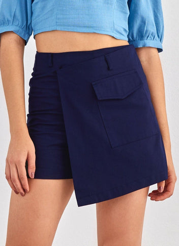 Φούστα σορτς με τσέπη - Μπλε σκούρο - thefashionproject.gr - BISOU