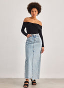 Φούστα τζιν με ξέφτια στη μέση ONLY 15315170 - Μπλε jean - thefashionproject.gr - ONLY