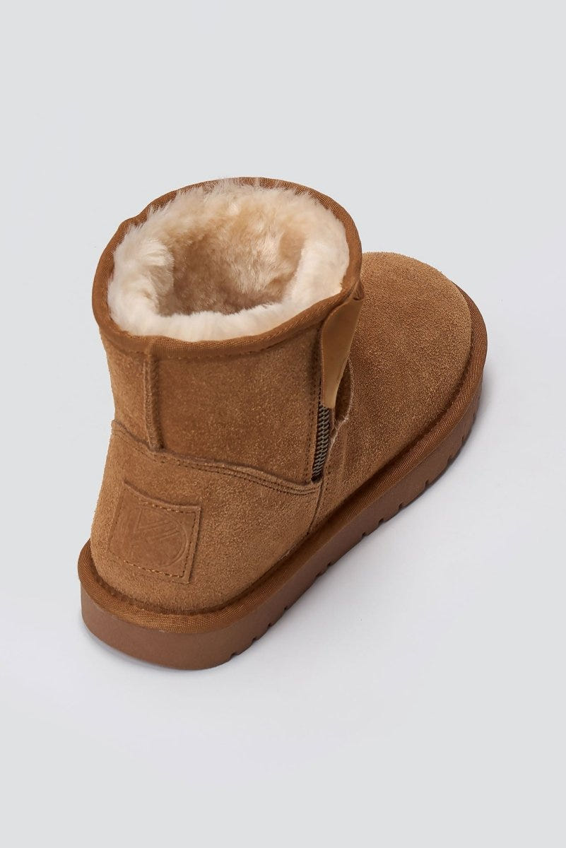 Fur Lined Ankle Boots Side Zip Kelara - Camel Suede - thefashionproject.gr - KELARA