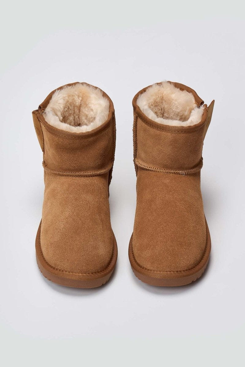 Fur Lined Ankle Boots Side Zip Kelara - Camel Suede - thefashionproject.gr - KELARA