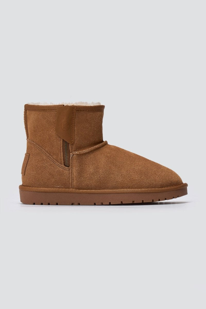 Fur Lined Ankle Boots Side Zip Kelara - Camel Suede - thefashionproject.gr - KELARA