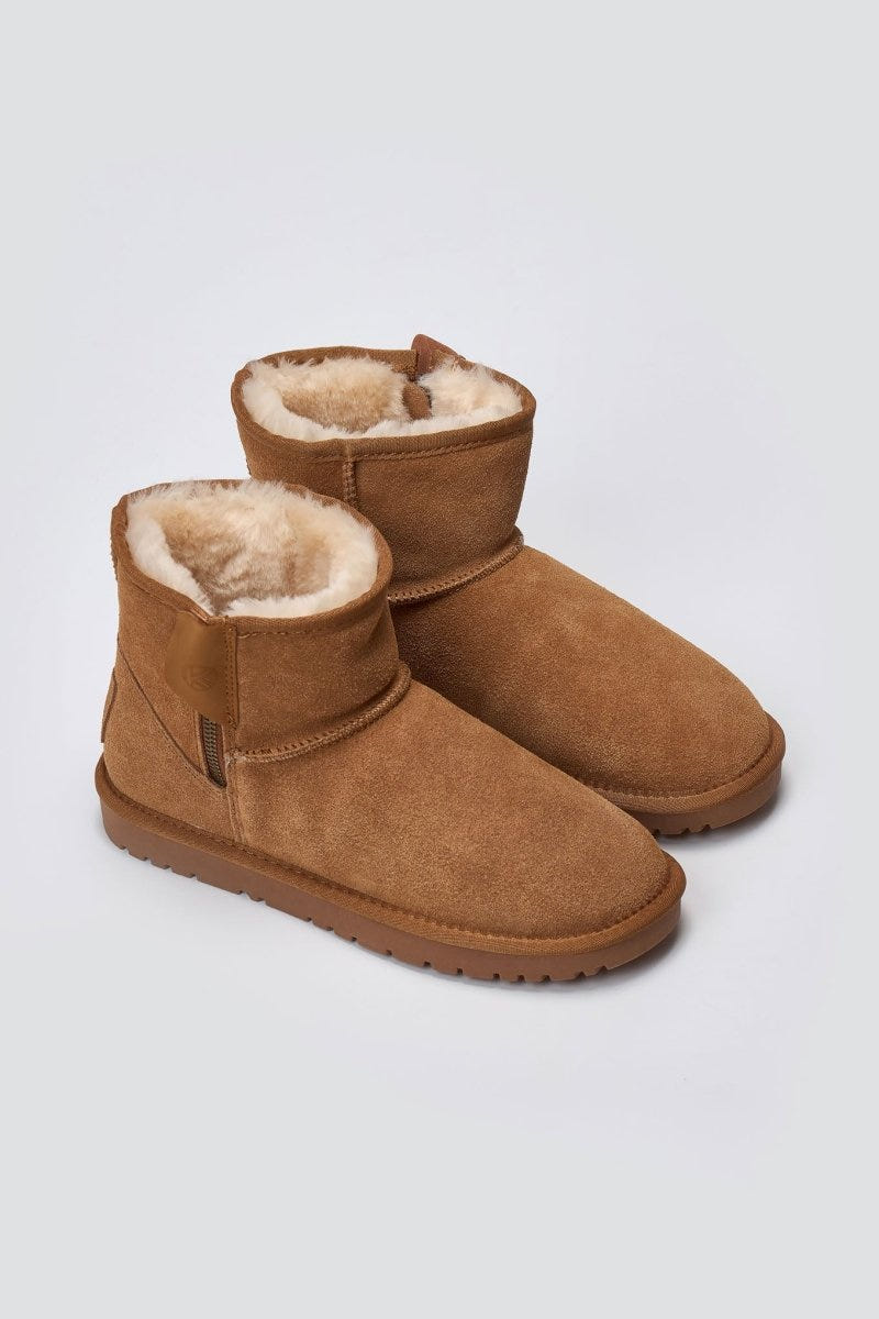 KELARA - Fur Lined Ankle Boots Side Zip - Camel Suede