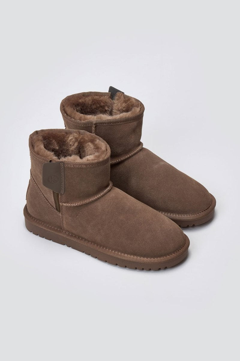 KELARA - Fur Lined Ankle Boots Side Zip - Taupe Suede