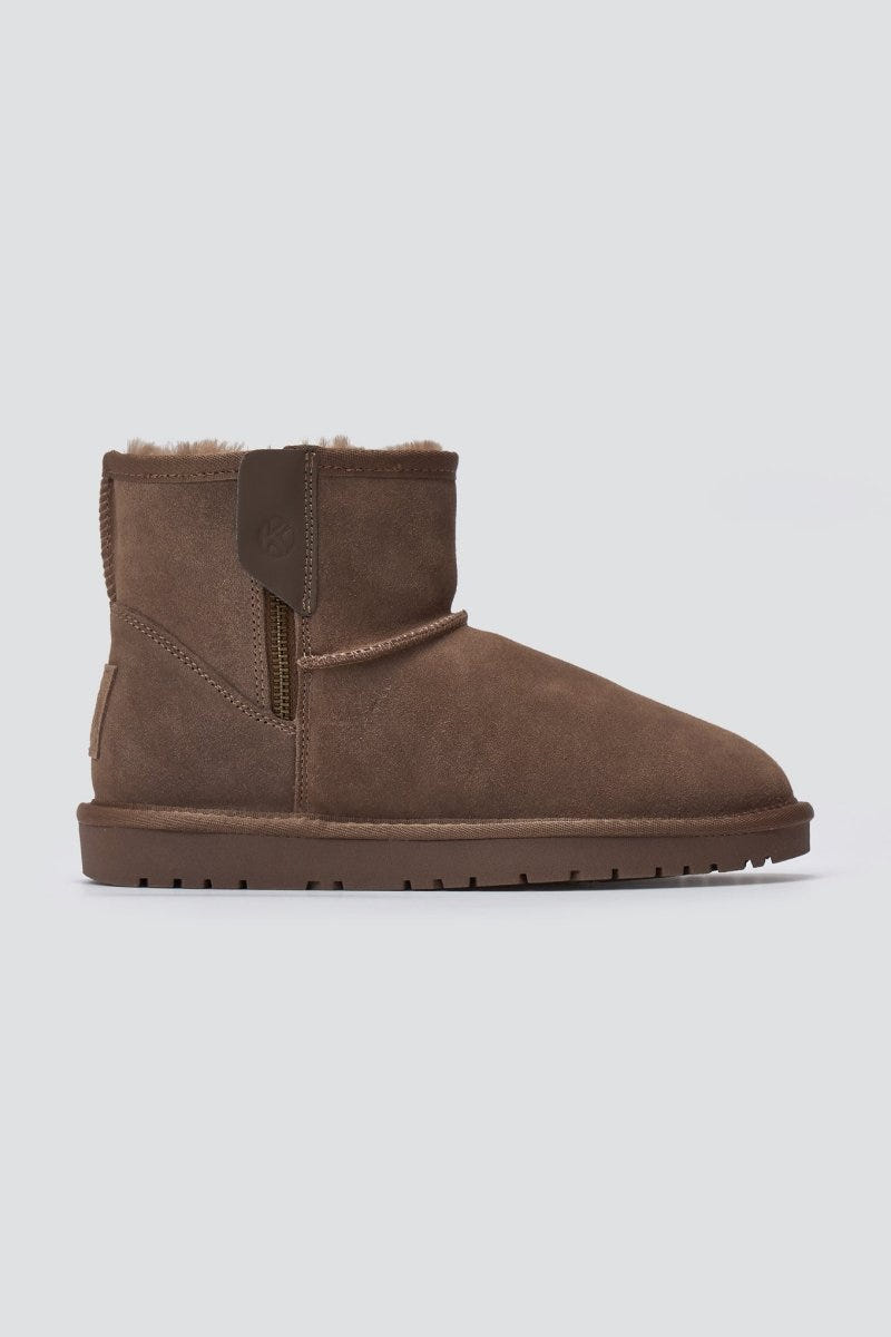 KELARA - Fur Lined Ankle Boots Side Zip - Taupe Suede