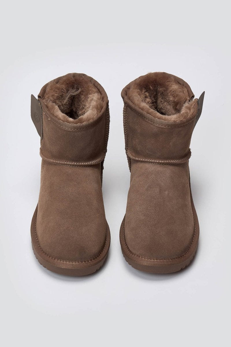 Fur Lined Ankle Boots Side Zip Kelara - Taupe Suede - thefashionproject.gr - KELARA