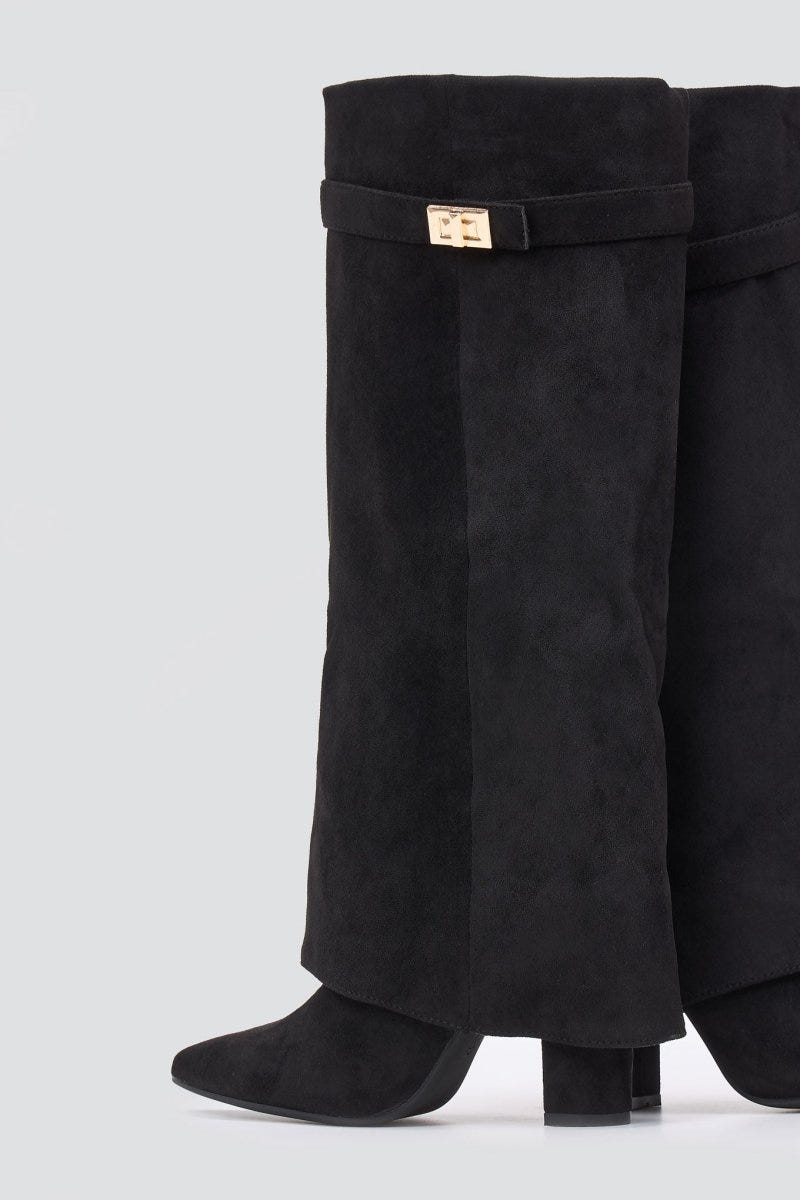 Stephan - Gaiter Boots High Block Heel - Black Suede