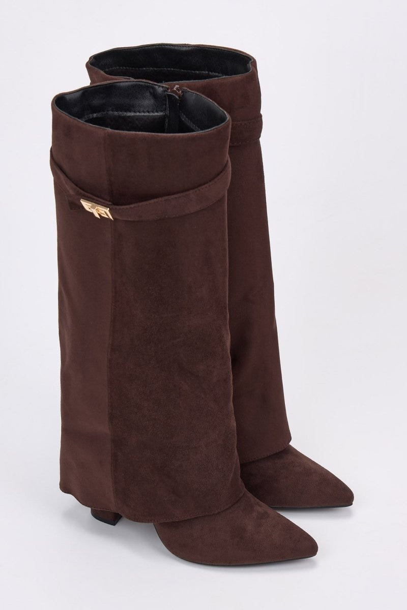 Gaiter Boots High Block Heel - Brown Suede - thefashionproject.gr - Stephan