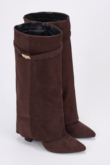 Gaiter Boots High Block Heel - Brown Suede - thefashionproject.gr - Stephan