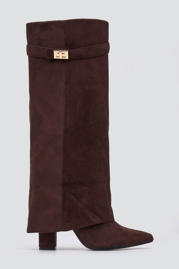 Stephan - Gaiter Boots High Block Heel - Brown Suede