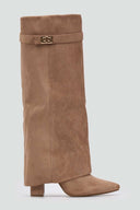 Gaiter Boots High Block Heel - Taupe Suede - thefashionproject.gr - Stephan