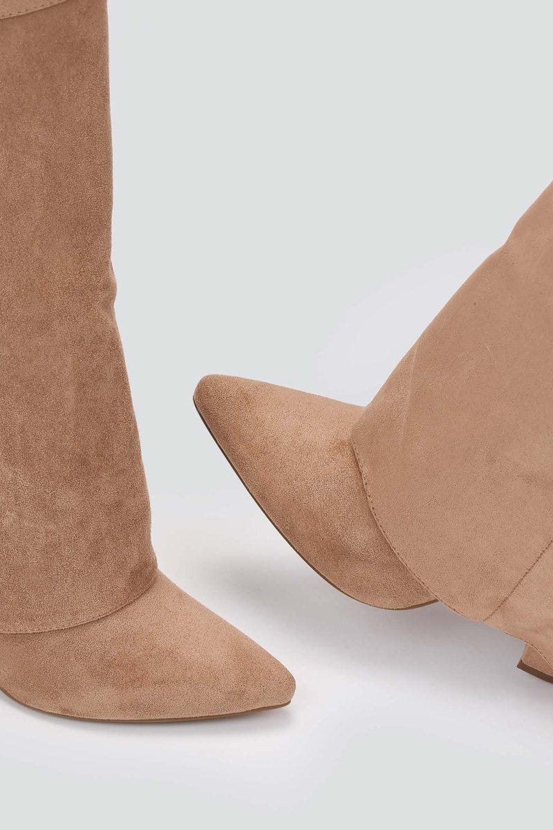 Stephan - Gaiter Boots High Block Heel - Taupe Suede
