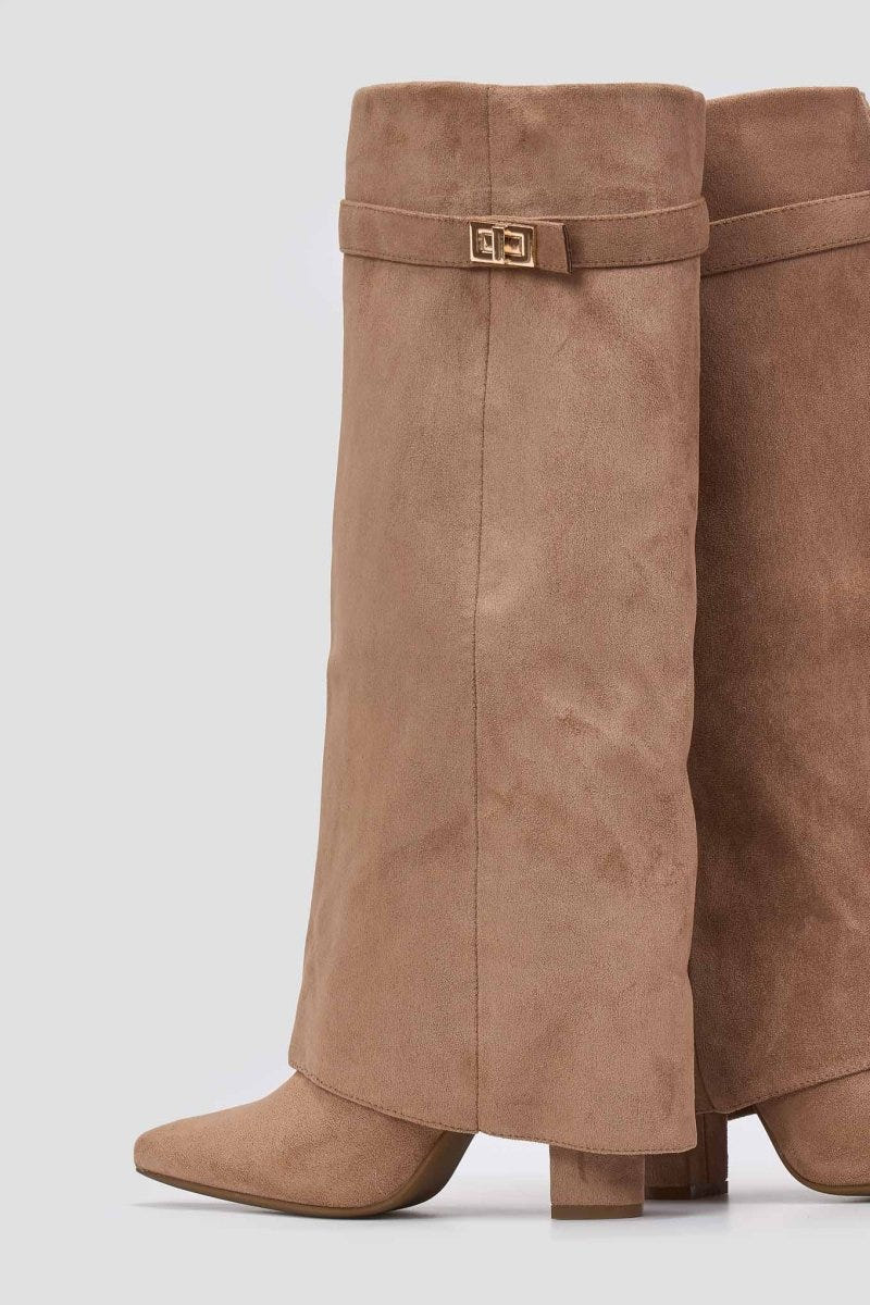 Gaiter Boots High Block Heel - Taupe Suede - thefashionproject.gr - Stephan