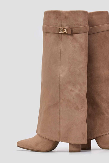 Gaiter Boots High Block Heel - Taupe Suede - thefashionproject.gr - Stephan