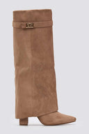 Gaiter Boots High Block Heel - Taupe Suede - thefashionproject.gr - Stephan