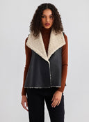 Γιλέκο δερματίνη με γιακά - Μαύρο - thefashionproject.gr - The Fashion Project