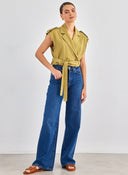 Γιλέκο κοντό με ζωνάκι - Χακί - thefashionproject.gr - BISOU