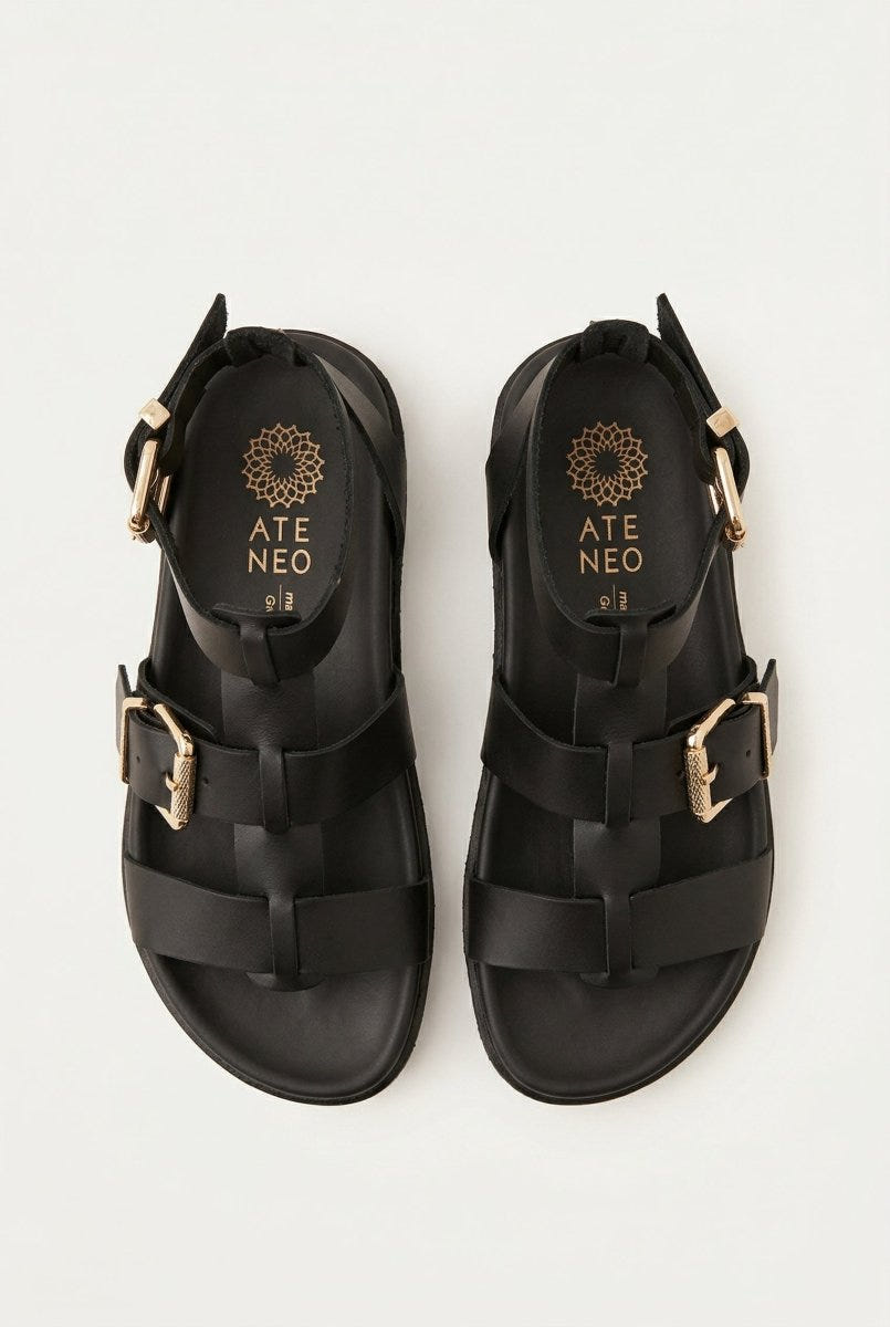 ATENEO - Gladiator Sandals Buckle Straps - Black Matte