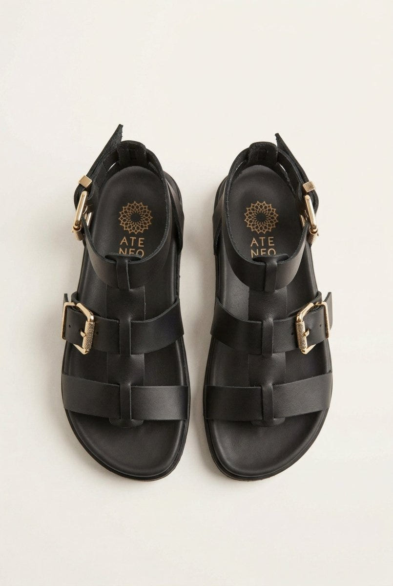 ATENEO - Gladiator Sandals Buckle Straps - Black Matte