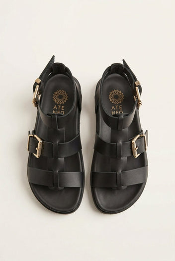 ATENEO - Gladiator Sandals Buckle Straps - Black Matte