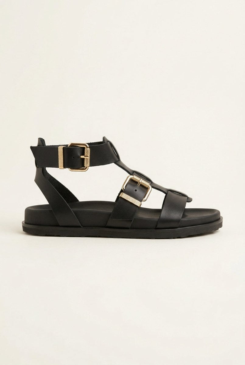 ATENEO - Gladiator Sandals Buckle Straps - Black Matte