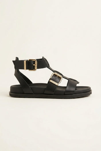 ATENEO - Gladiator Sandals Buckle Straps - Black Matte