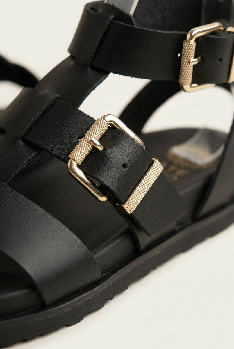 ATENEO - Gladiator Sandals Buckle Straps - Black Matte