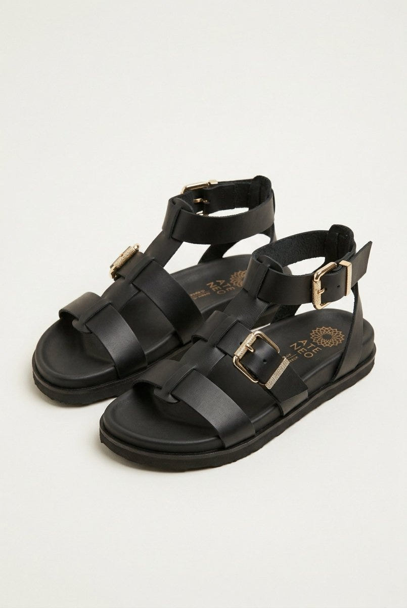 ATENEO - Gladiator Sandals Buckle Straps - Black Matte