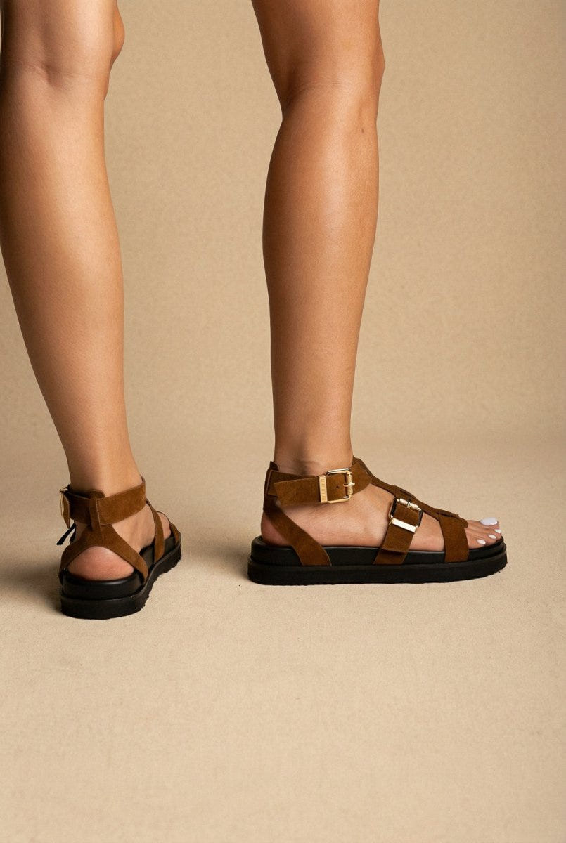 ATENEO - Gladiator Sandals Buckle Straps - Olive Suede