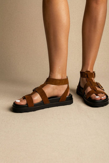ATENEO - Gladiator Sandals Buckle Straps - Olive Suede