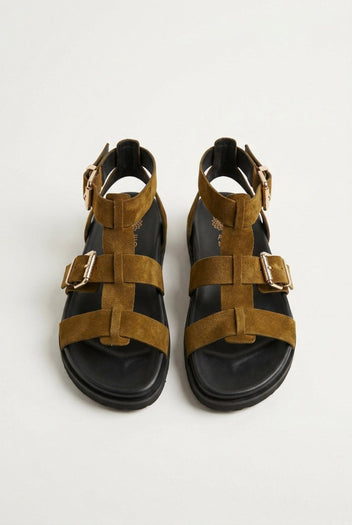 ATENEO - Gladiator Sandals Buckle Straps - Olive Suede