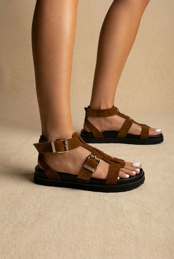 ATENEO - Gladiator Sandals Buckle Straps - Olive Suede