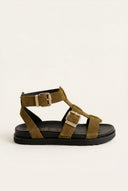ATENEO - Gladiator Sandals Buckle Straps - Olive Suede
