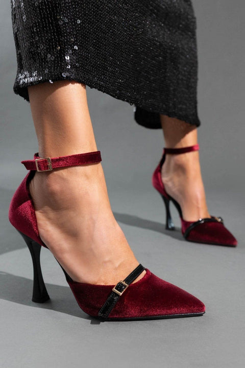 Escarpins à brides en velours - Bordeaux