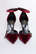 Γόβες από velvet ύφασμα με μπαρέτα TFP - Burgundy - thefashionproject.gr - TFP