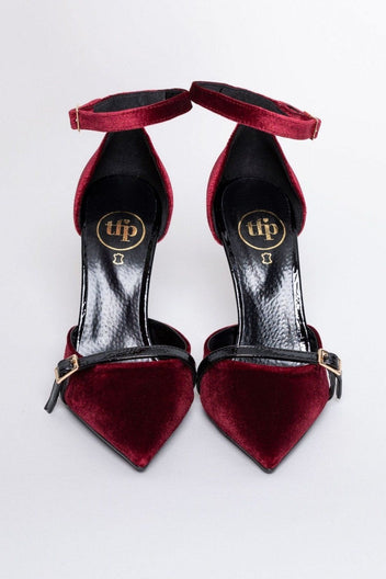 Γόβες από velvet ύφασμα με μπαρέτα TFP - Burgundy - thefashionproject.gr - TFP