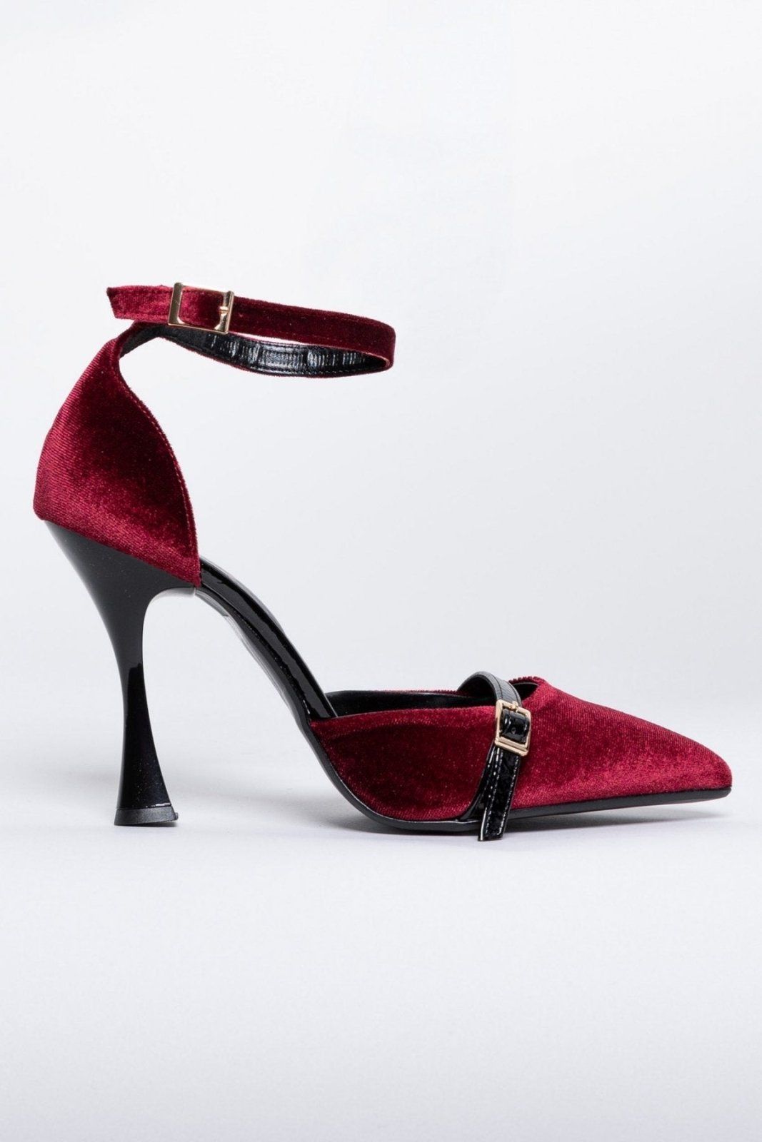 Γόβες από velvet ύφασμα με μπαρέτα TFP - Burgundy - thefashionproject.gr - TFP