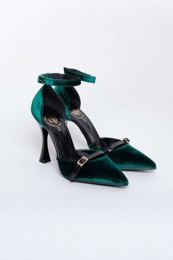 Γόβες από velvet ύφασμα με μπαρέτα TFP - Κυπαρισσί - thefashionproject.gr - TFP
