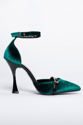 Γόβες από velvet ύφασμα με μπαρέτα TFP - Κυπαρισσί - thefashionproject.gr - TFP
