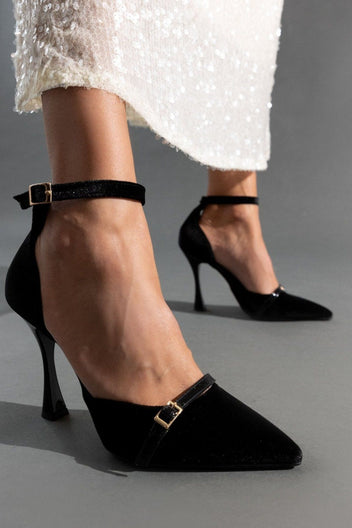 Γόβες από velvet ύφασμα με μπαρέτα TFP - Μαύρο - thefashionproject.gr - TFP