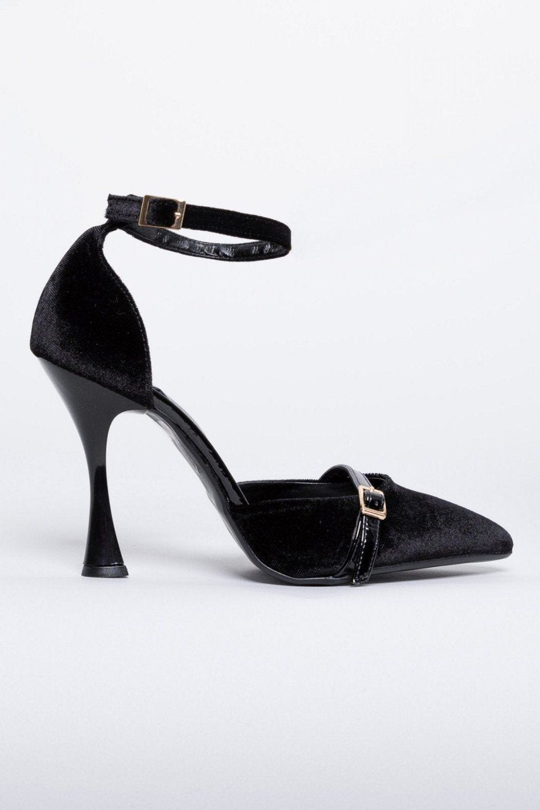 Γόβες από velvet ύφασμα με μπαρέτα TFP - Μαύρο - thefashionproject.gr - TFP